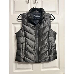 Land's End Women's Down Filled Quilted Puffer Vest Metallic Dark Gray Small 6-8
